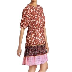Knox Rose Floral Boho Tiered Peasant Dress Pink Burgundy XL